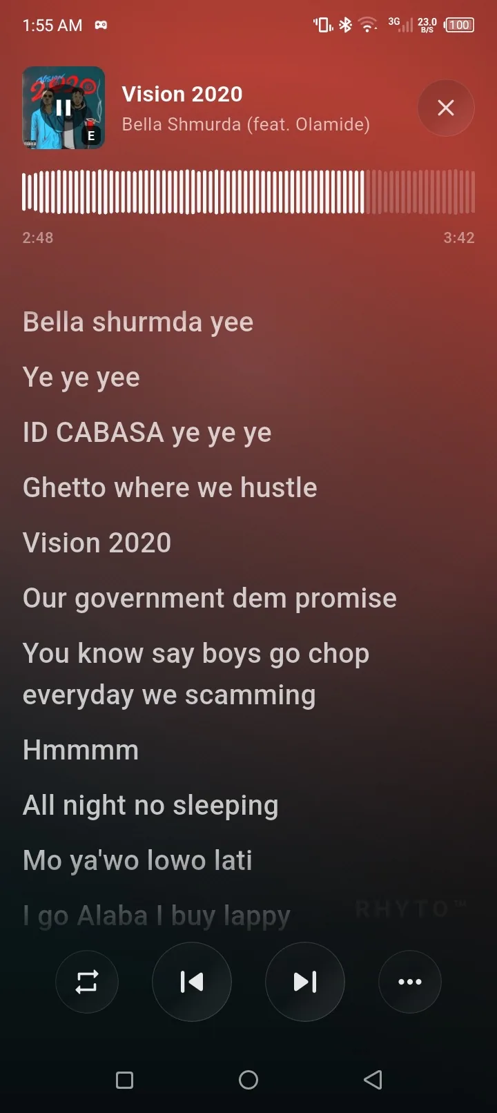 Rhyto full lyrics player screen